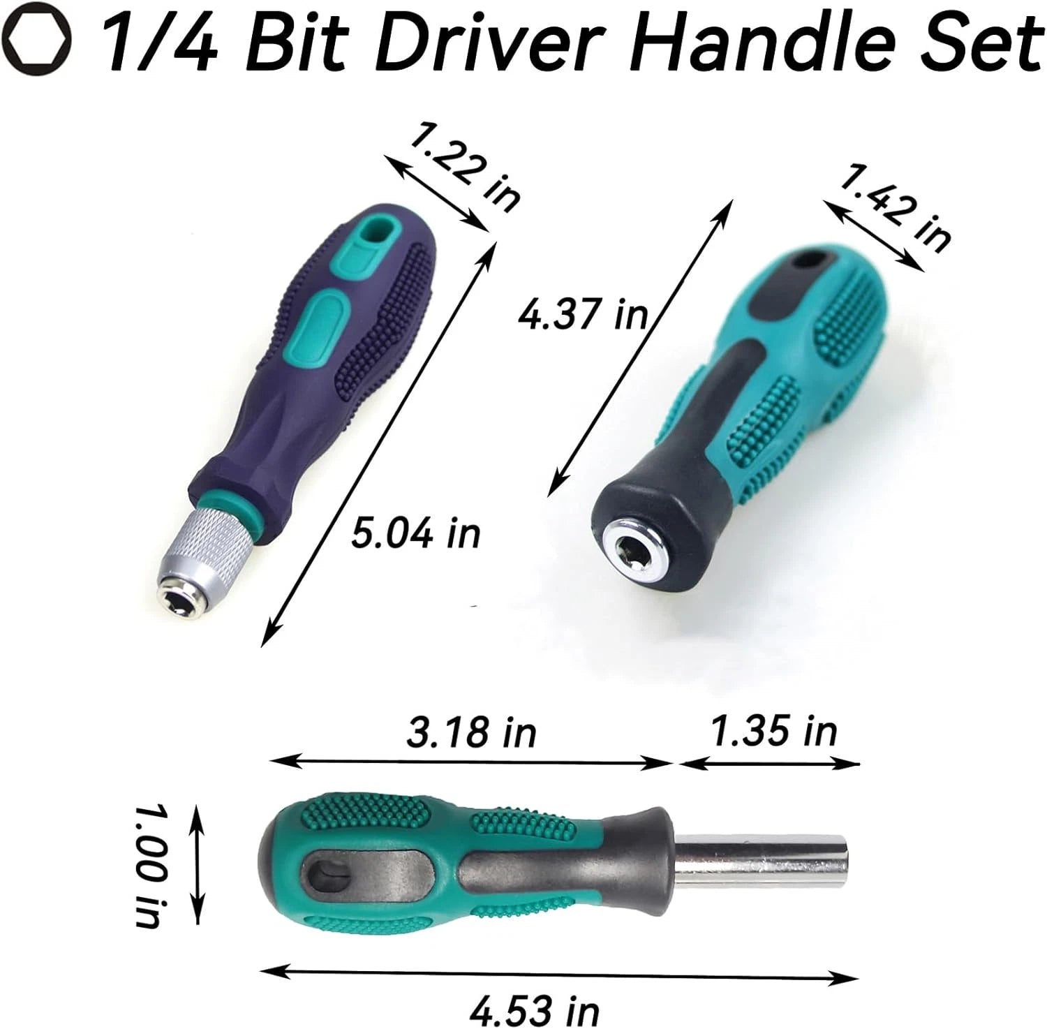 3-Piece 1/4 Hex Screwdriver Bit Holder Handle Set with Quick Change, Magnetic, a