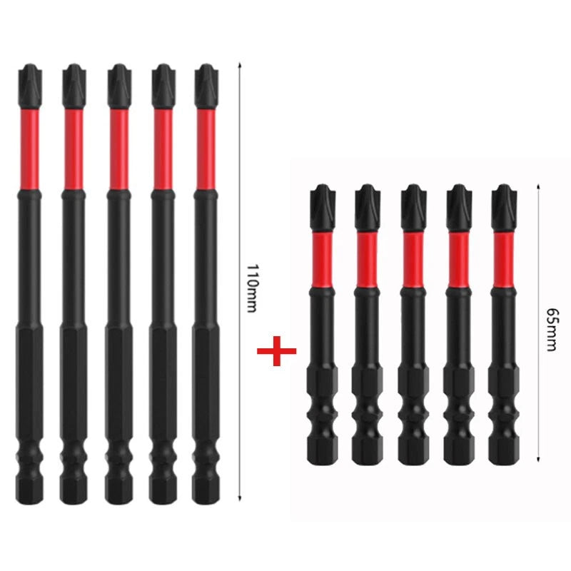 5PCS FPH2 Impact Screwdriver Bit Set-S2 Steel 65mm & 110mm Slotted Heads - 2025