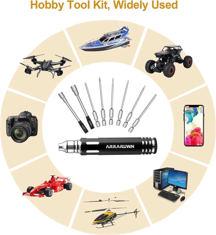 10 in 1 RC Model Repair Tools Kit with 1.5/2.0/2.5/3.0/4.0/5.5Mm Hex Screwdriver