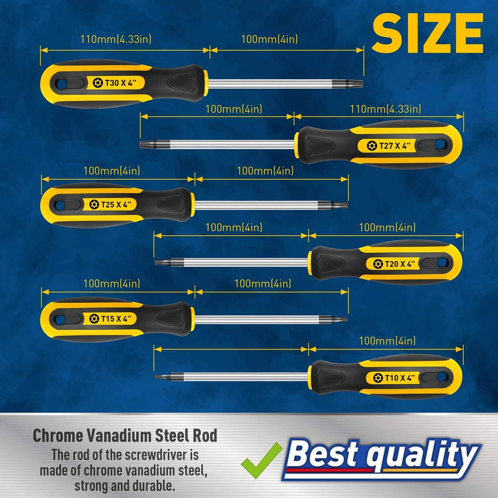6-Piece Magnetic Torx Screwdrivers Set T10 - T30 Security Tamper Proof