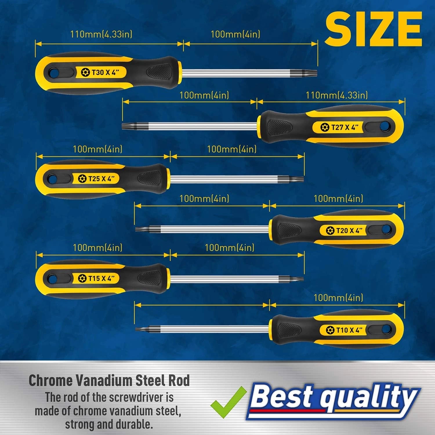 6-Piece Magnetic Torx Screwdrivers Set T10 - T30 Security Tamper Proof