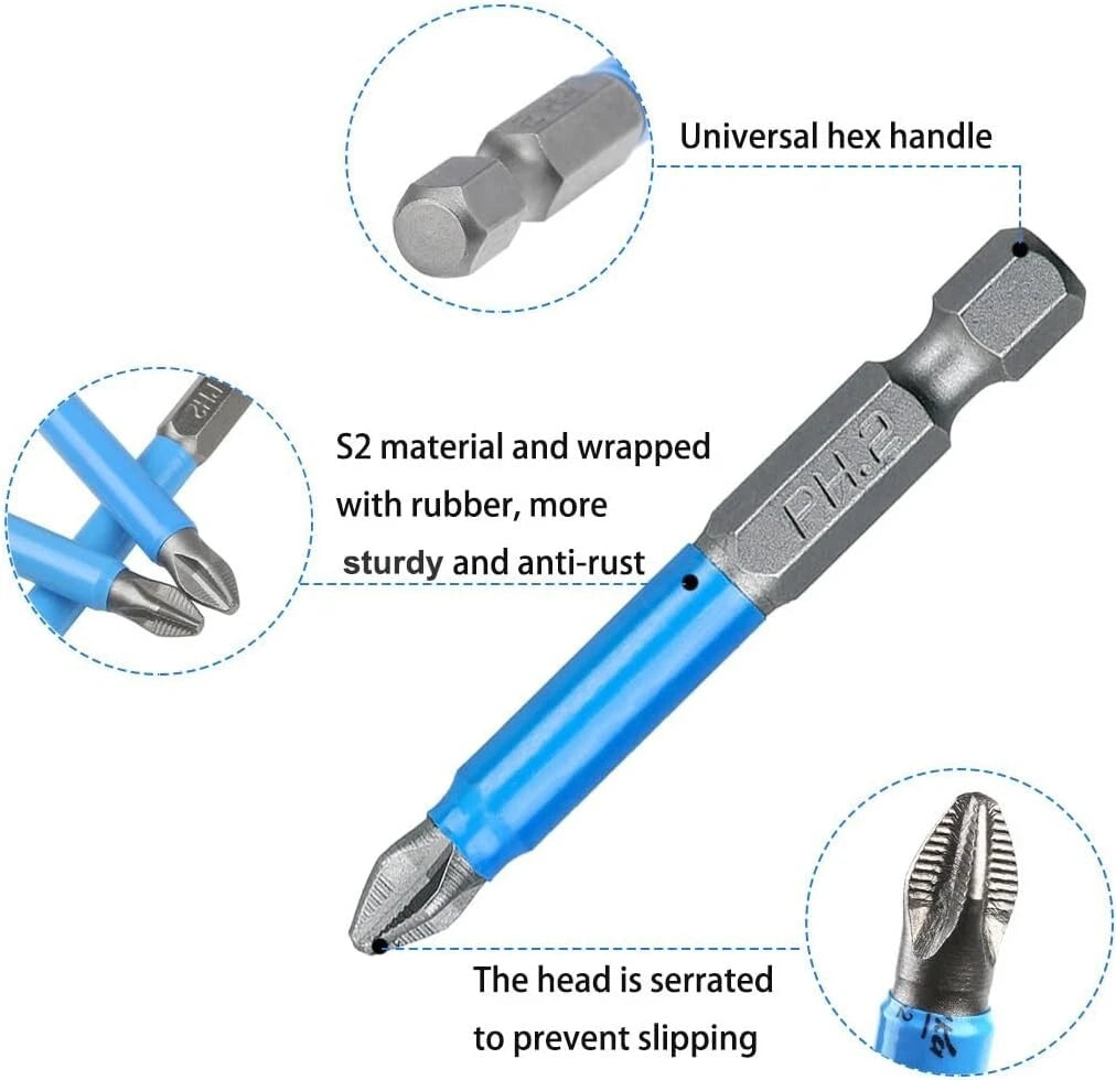 12Pcs Magnetic Phillips Pozidriv Screwdriver Bit Set 1/4 Inch Hex Shank Phillips