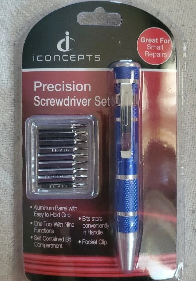 10 Piece Precision Screwdriver Set Aluminum Barrel Self Contained Bit Storage