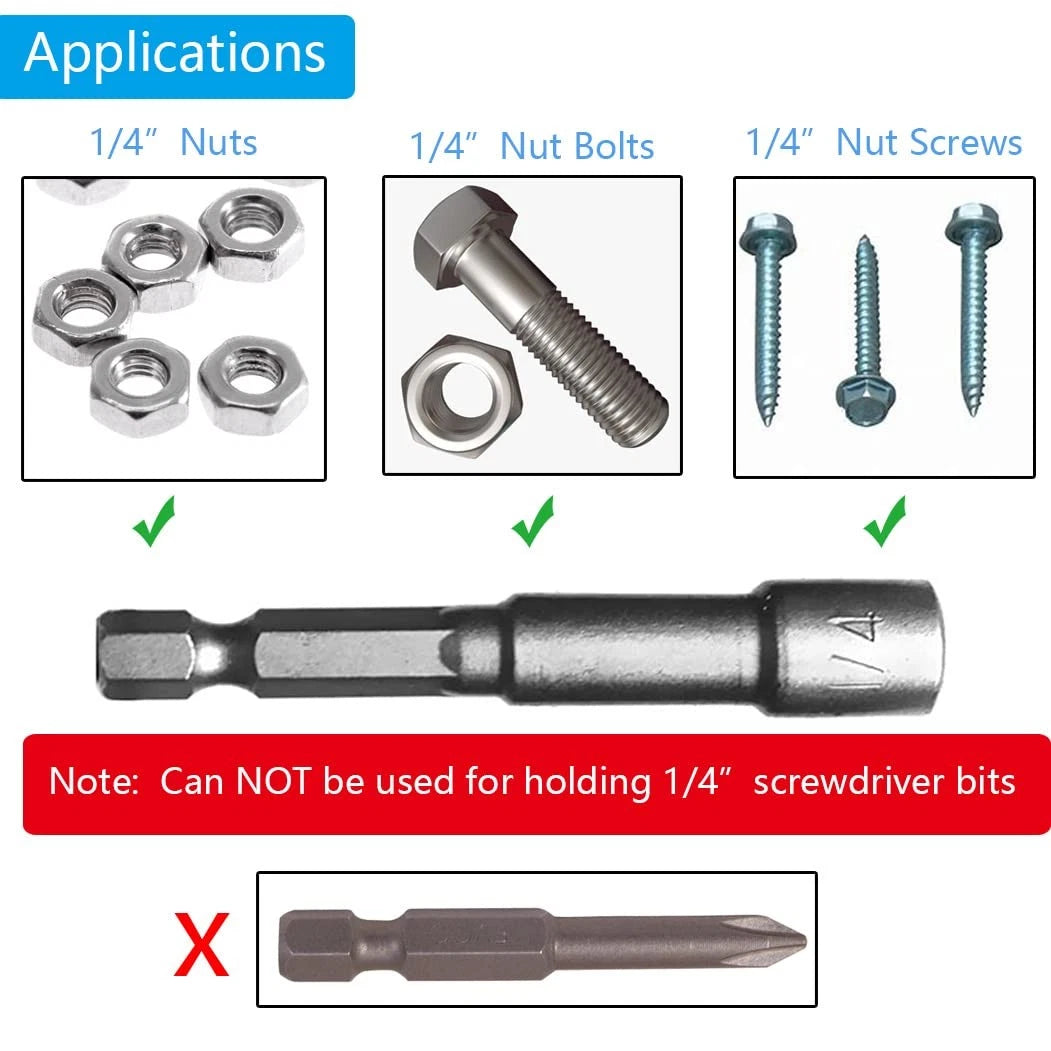 1/4'' Nut Driver Bit Sets 10pcs, Skziri 1/4 Inch Nut Driver Hex Shank Quick Chan