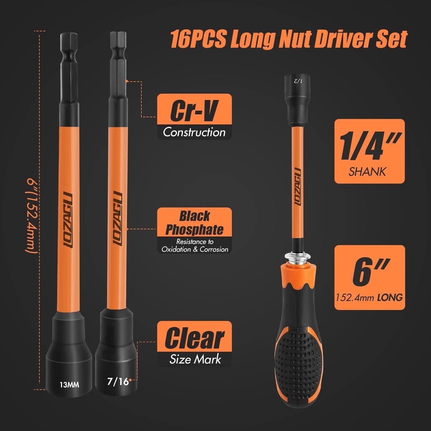 33PCS Magnetic Nut Driver Set with Handle 6 Inch Long Nut Driver Set SAE&Metric