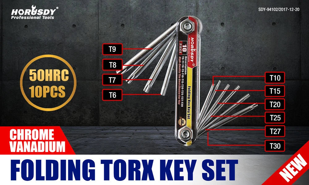 10 PC Folding Locking Torx Hex Key Allen Wrench Driver Set Tamper Resistant