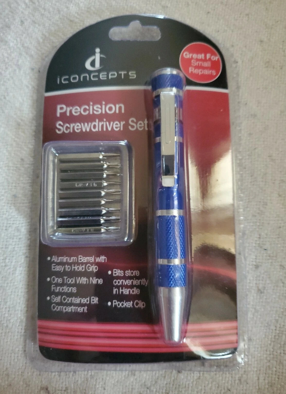 10 Piece Precision Screwdriver Set Aluminum Barrel Self Contained Bit Storage