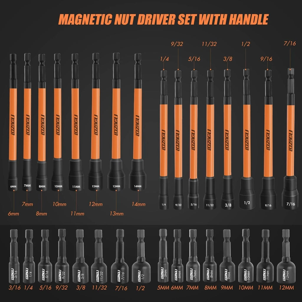 33PCS Magnetic Nut Driver Set with Handle 6 Inch Long Nut Driver Set SAE&Metric