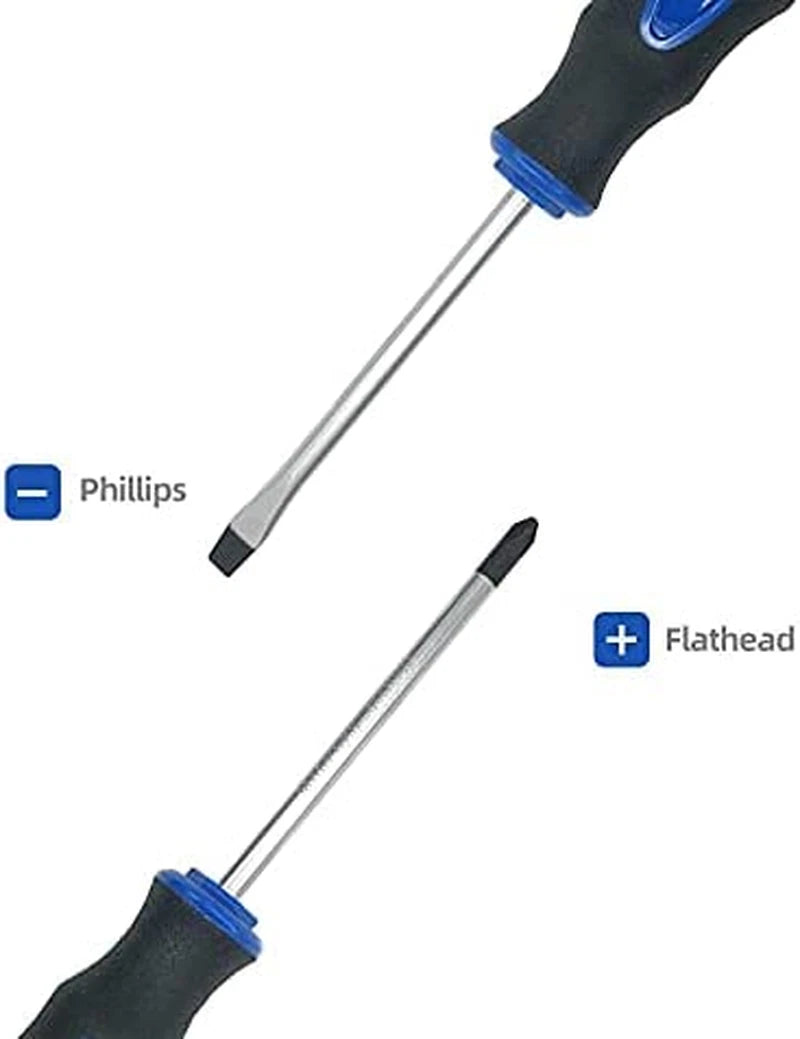 6PCS Magnetic Tip Screwdriver Set, Phillips & Flat Head, Cushion Grip