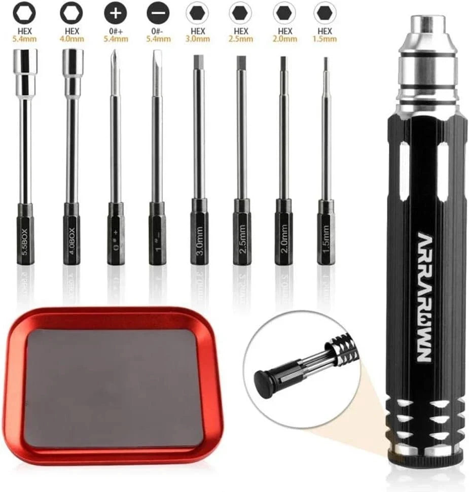 10 in 1 RC Model Repair Tools Kit with 1.5/2.0/2.5/3.0/4.0/5.5Mm Hex Screwdriver
