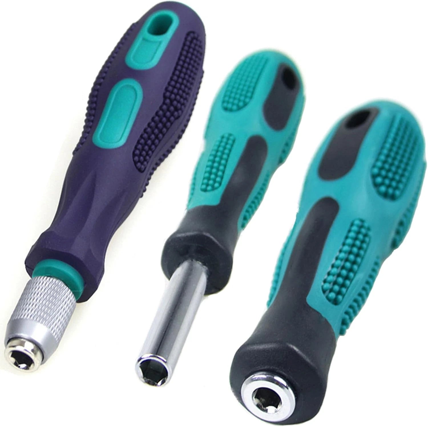 3-Piece 1/4 Hex Screwdriver Bit Holder Handle Set with Quick Change, Magnetic, a