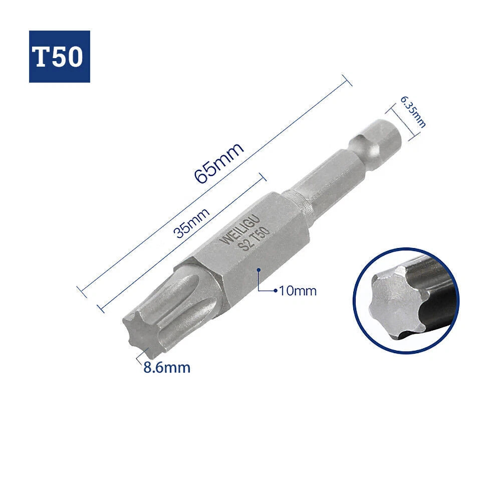 65-200mm Extra Long Torx Hollow/Solid Magnetic Drill Bit 1/4" Hex Shank Security