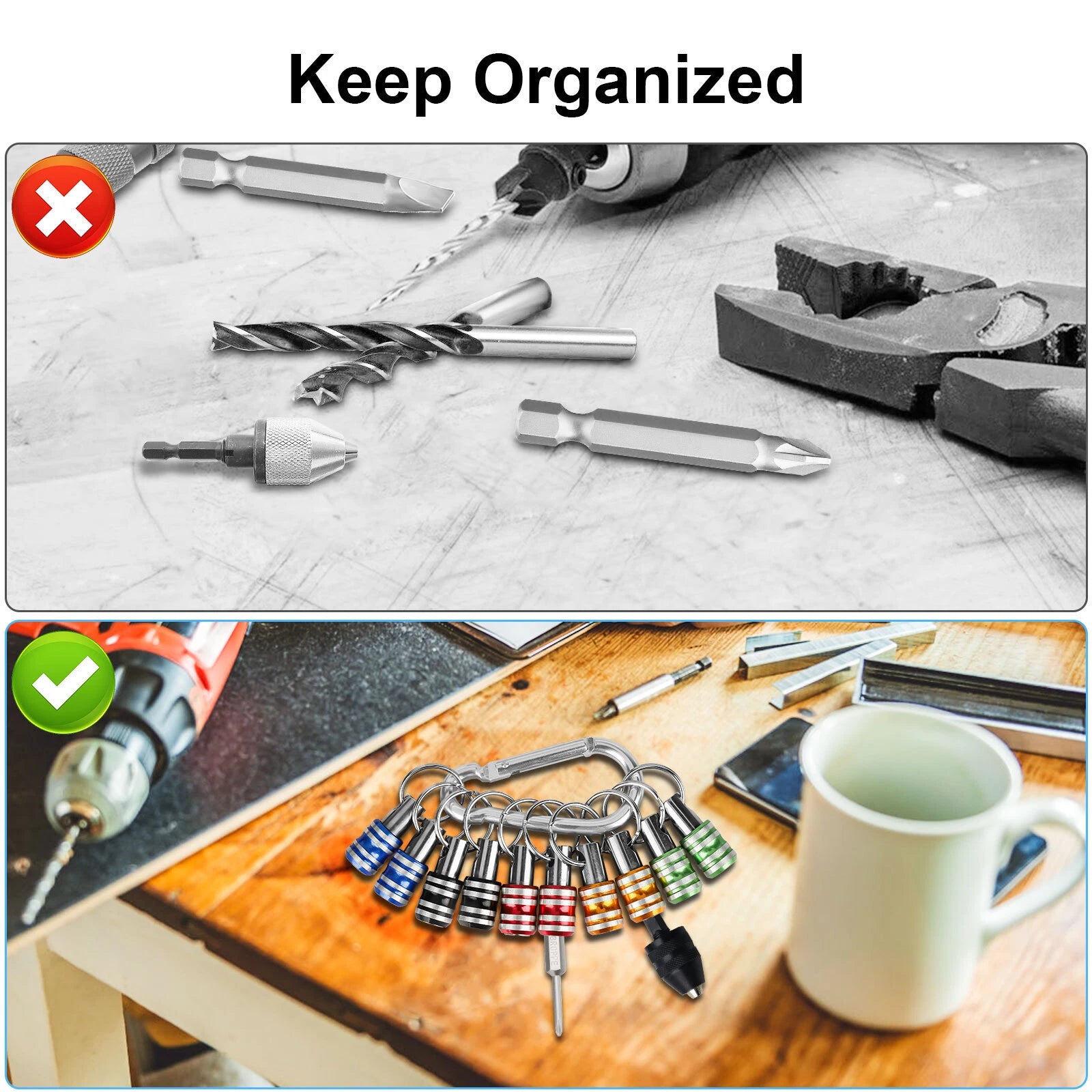 5/10 Pcs 1/4" Hex Shank Quick Release Keychain, Screwdriver Drill Bit Holder Set