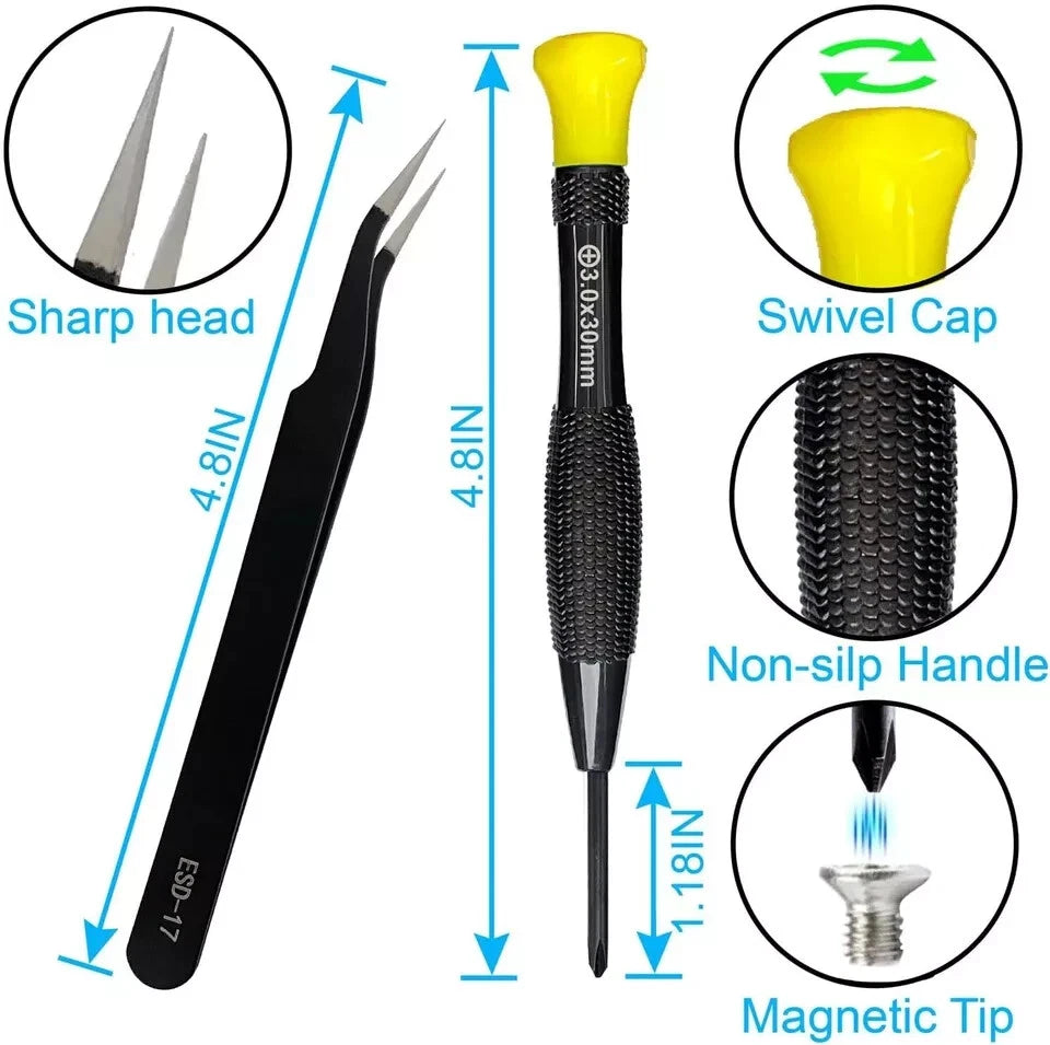 18 Pc Mini Precision Screwdriver Set With Case Magnetic Tweezers for Electronics
