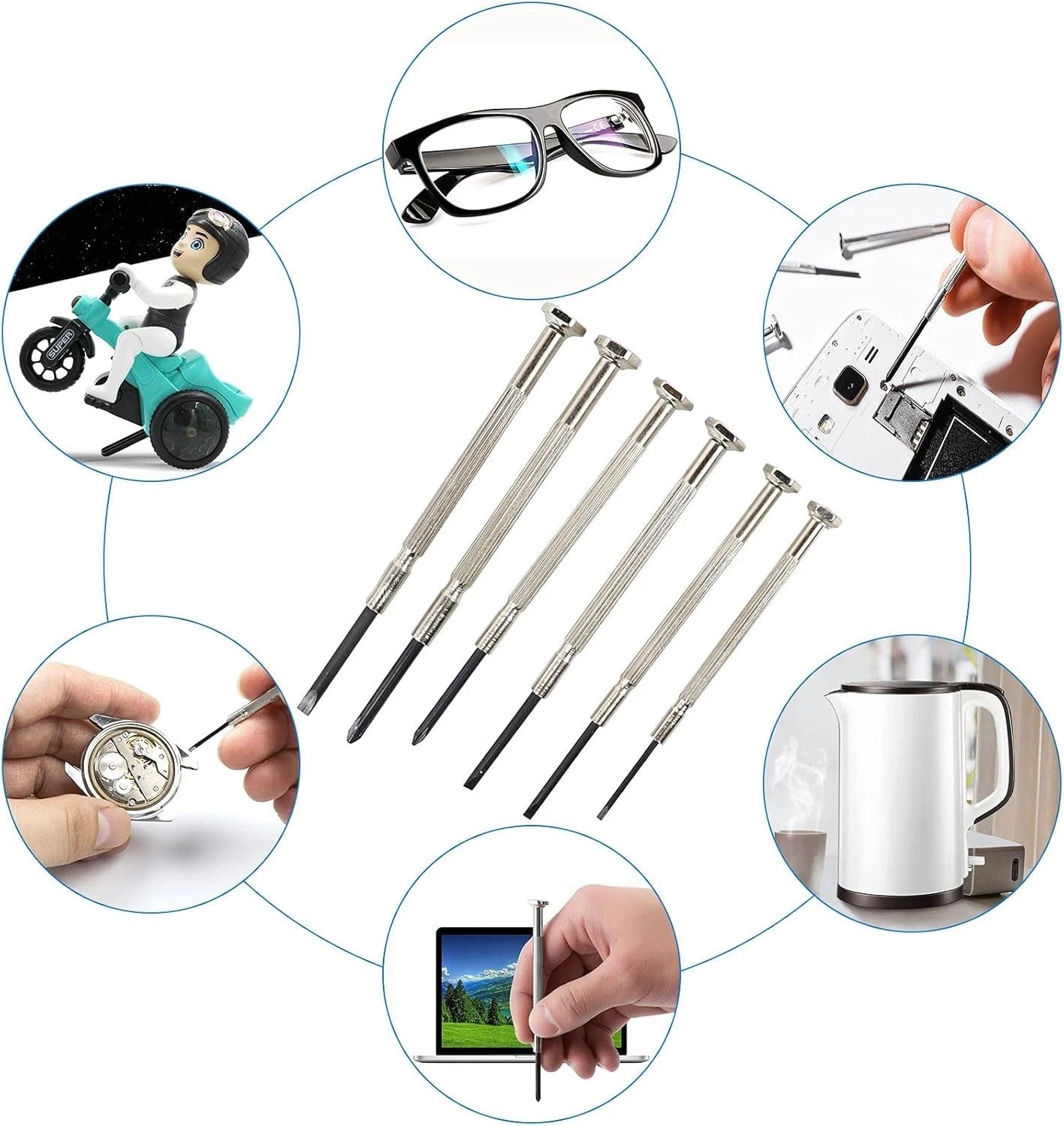 6 PCS Precision Mini Screwdriver Set - Flat/Philips Head, 6 Sizes for Eyeglass,