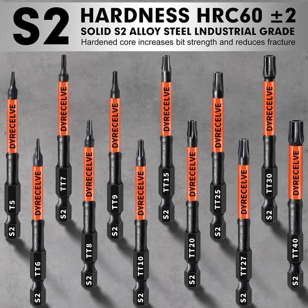 6 Inch Long Torx Bit Set 8-Pack, Impact Torx Bits (T8 to T40), Magnetic Security