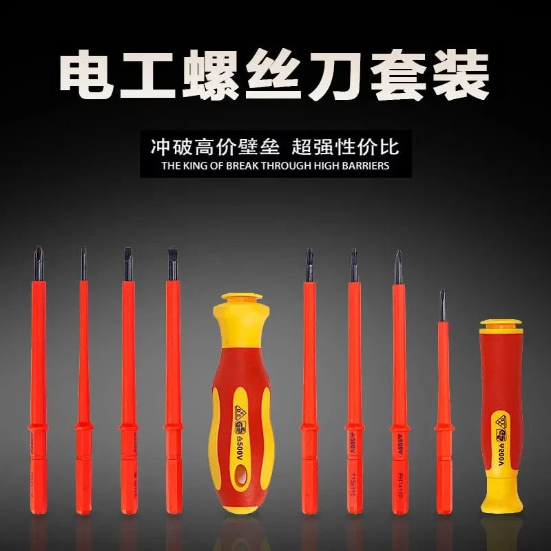 10Pcs Interchangeable Blade VDE Insulated ScrewdriverSet with Case Magnetic 500V