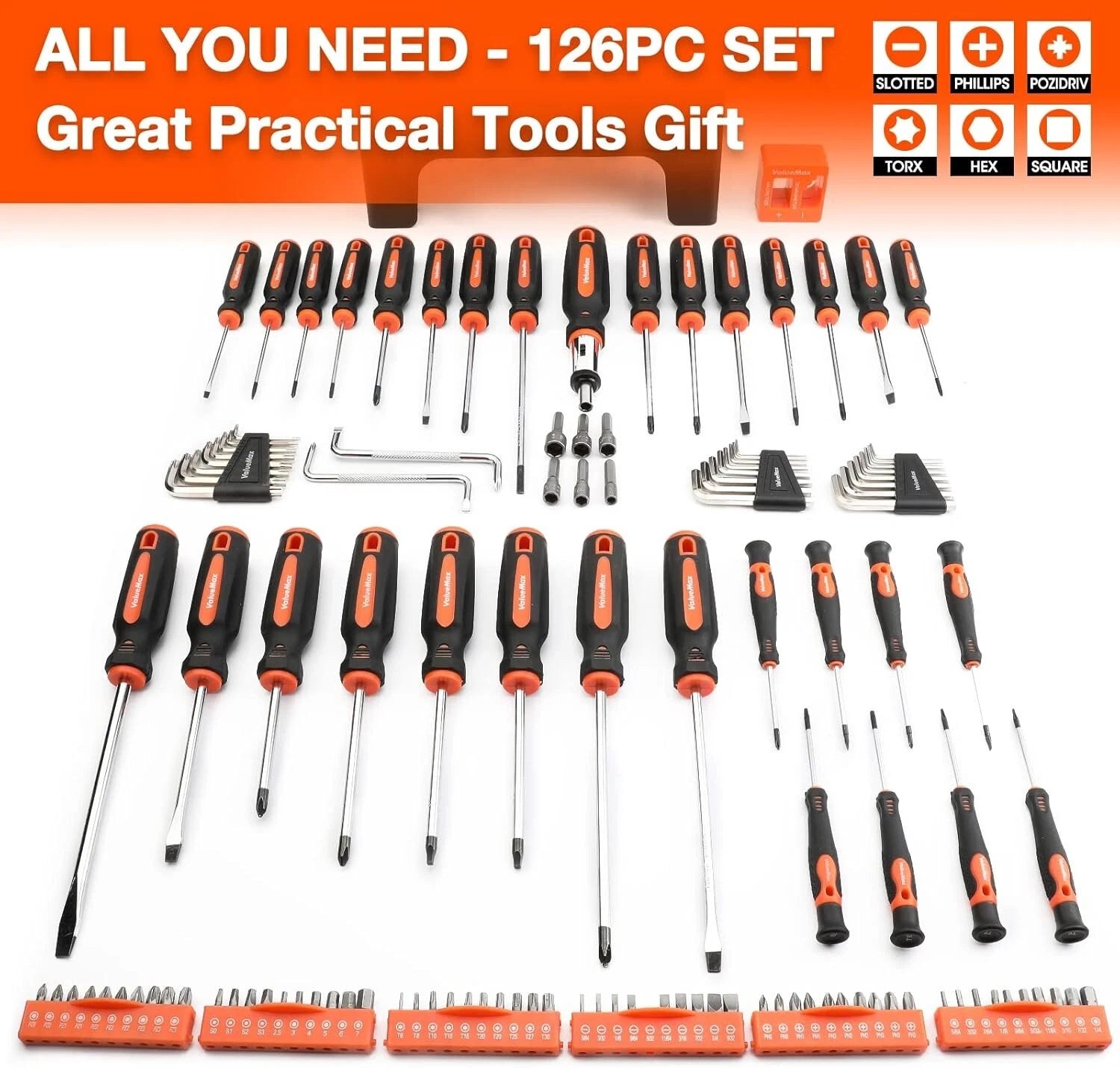 126PC Magnetic Screwdriver Set w/Plastic Racking Organize ‎Chrome Vanadium Steel