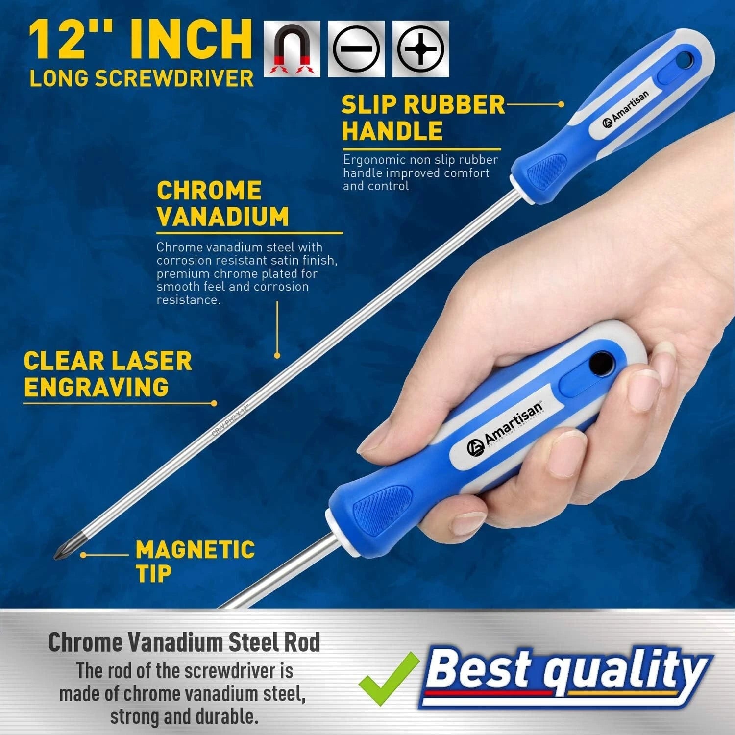 2-Pcs 12'' long Screwdriver Set, Long Blade Screwdriver Set 12-Inch
