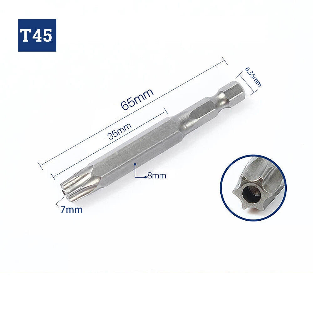 65-200mm Extra Long Torx Hollow/Solid Magnetic Drill Bit 1/4" Hex Shank Security