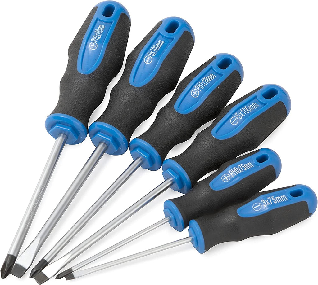 6PCS Magnetic Tip Screwdriver Set, Phillips & Flat Head, Cushion Grip
