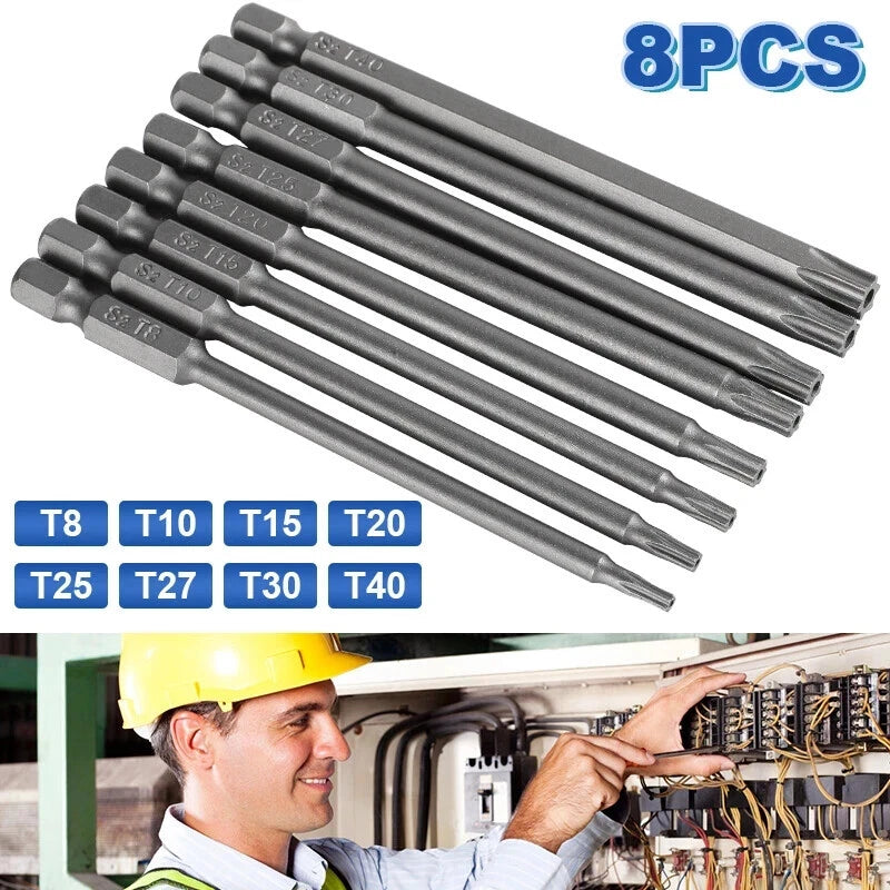 8pcs 4" Torx Screwdriver Bit Set Hex Security Magnetic Head 100mm Extra Long fre