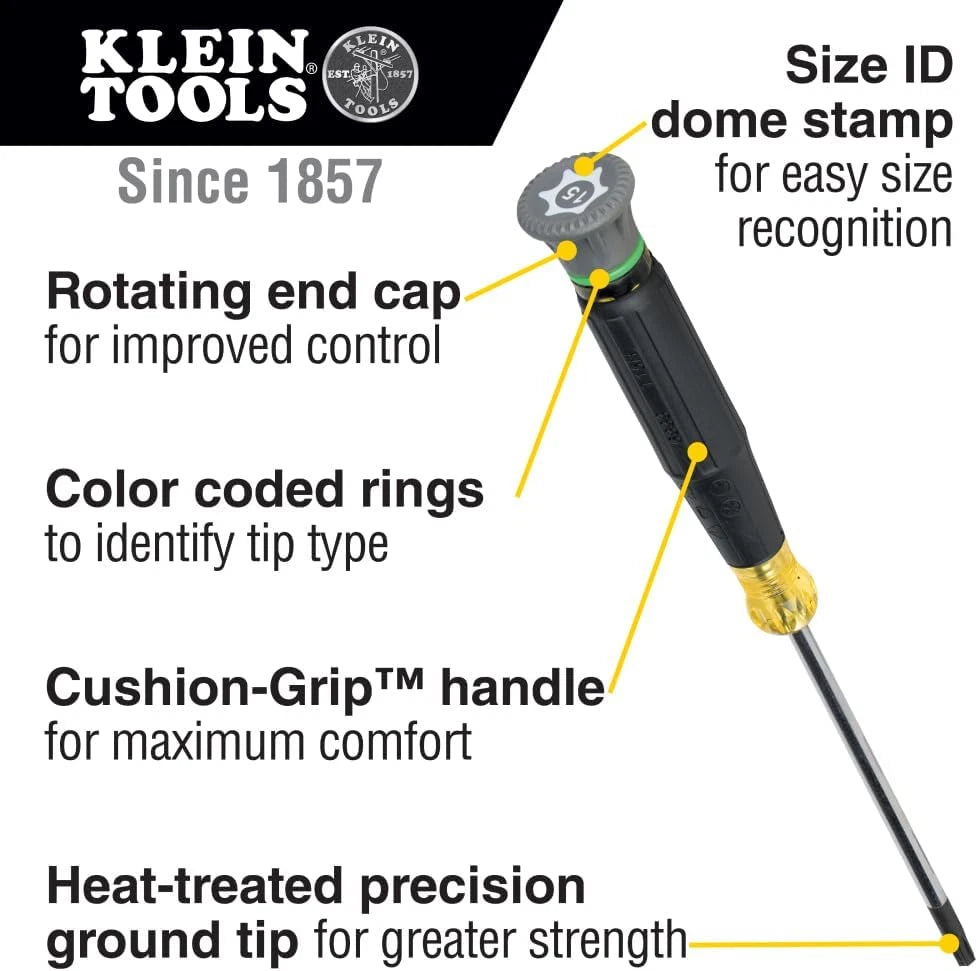 Klein Tools 85617 Mini Precision Screwdriver Set, Slotted, Phillips, TORX, Cushi