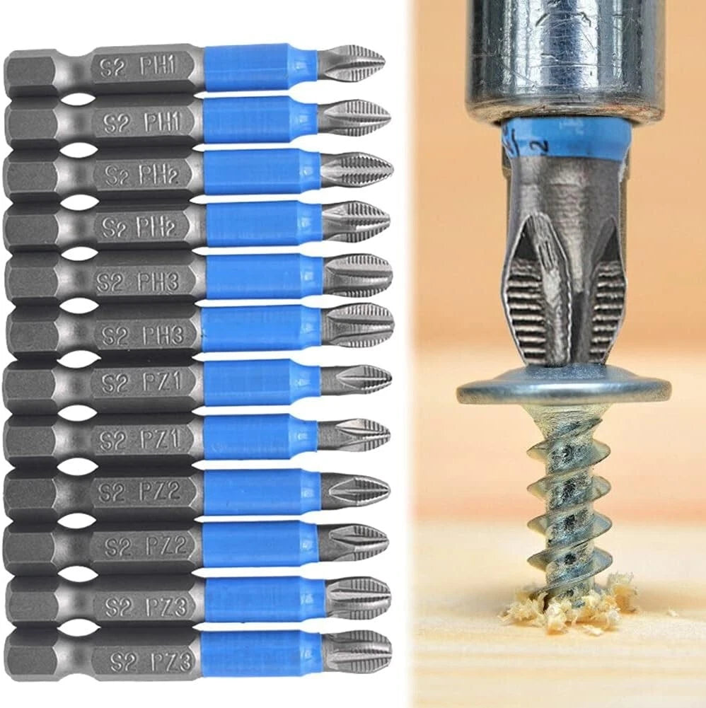 12Pcs Magnetic Phillips Pozidriv Screwdriver Bit Set 1/4 Inch Hex Shank Phillips