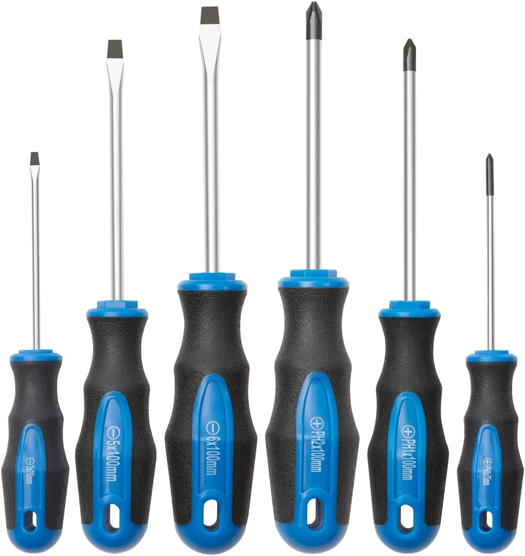 6PCS Magnetic Tip Screwdriver Set, Phillips & Flat Head, Cushion Grip