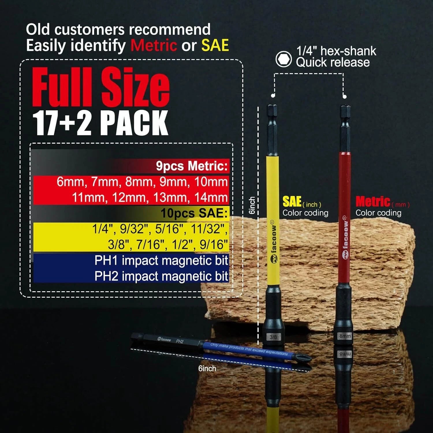 19 Pcs | Magnetic Nut Driver Set for Impact Drill, with Metric & SAE Including