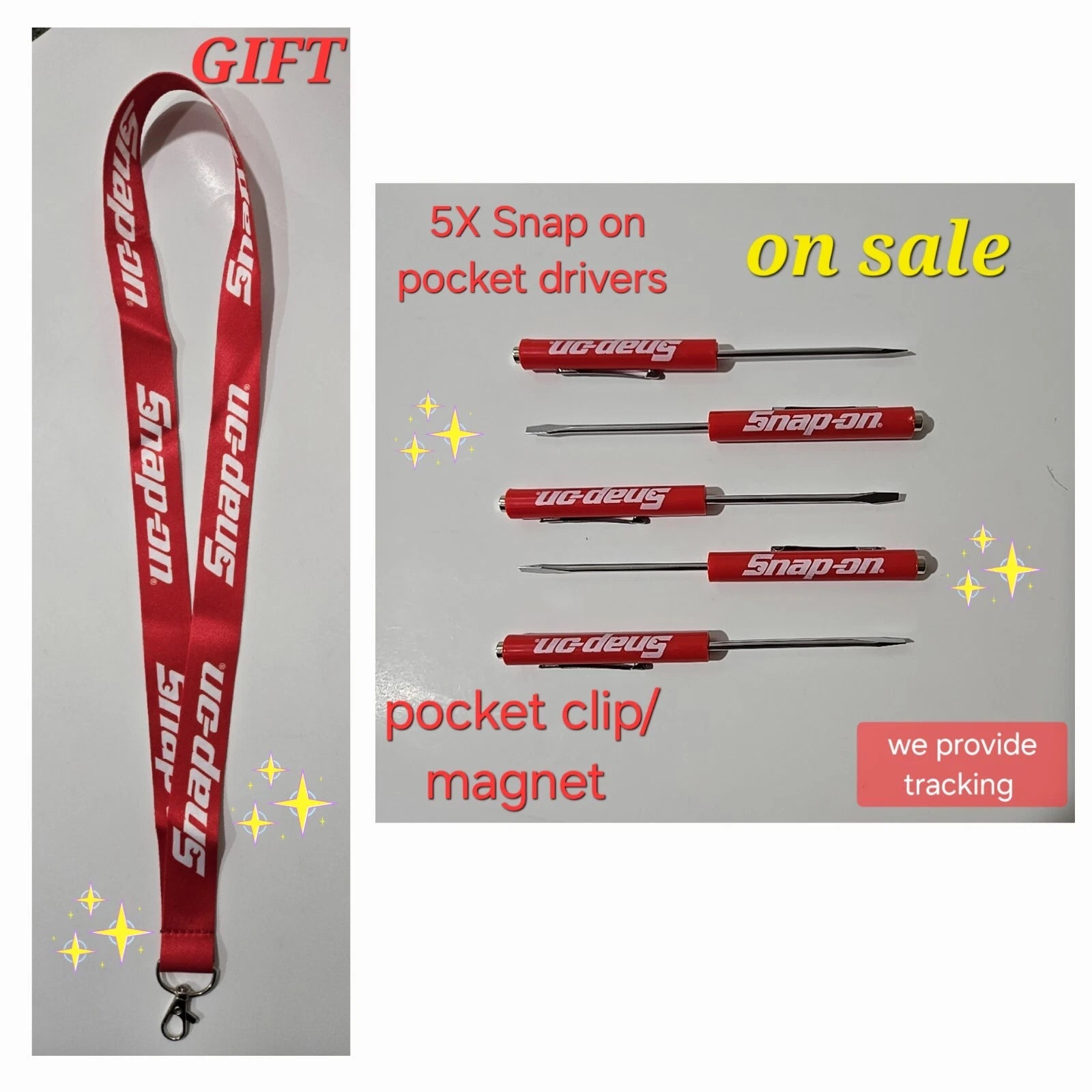 5 Red Snap on tools Pocket screwdrivers per order + Gift Snap On Lanyard Promo !