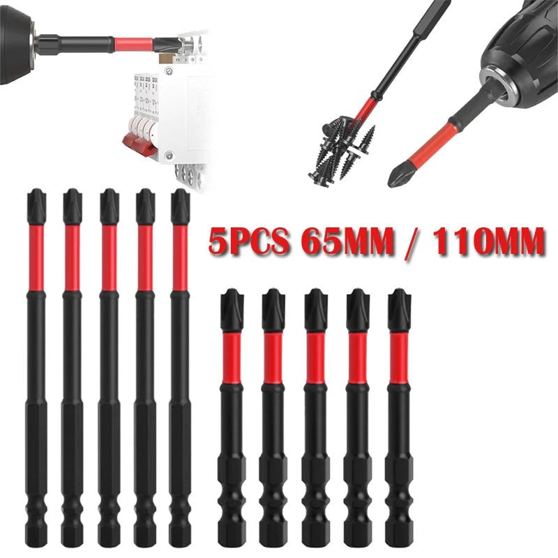 5PCS FPH2 Impact Screwdriver Bit Set-S2 Steel 65mm & 110mm Slotted Heads - 2025