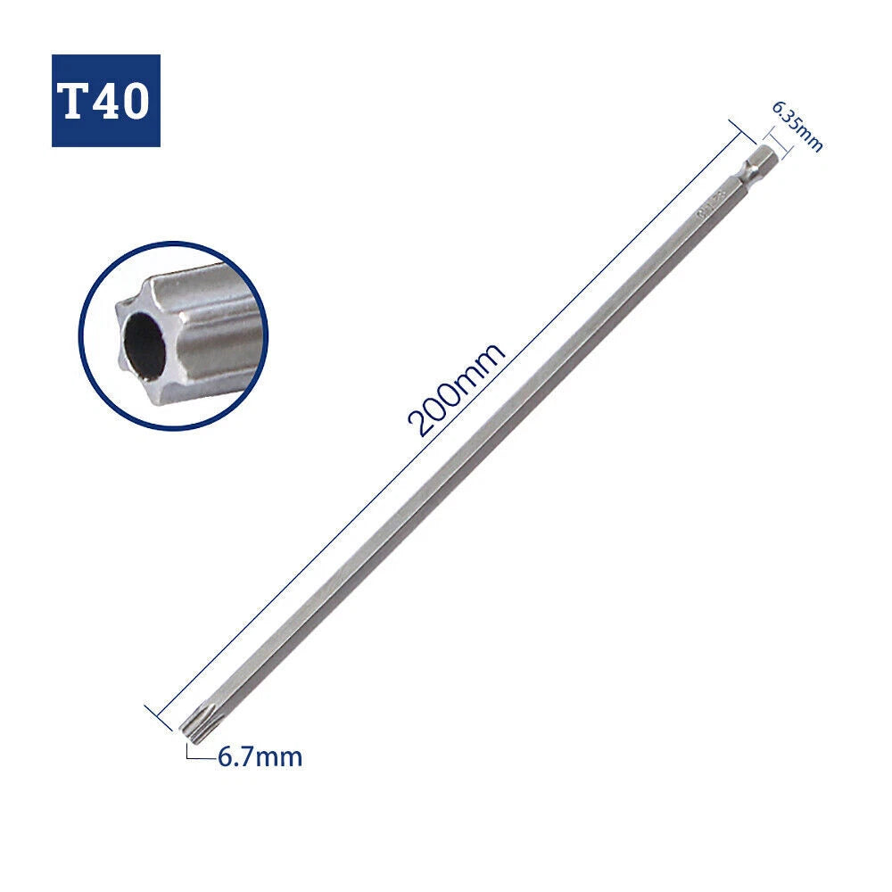 65-200mm Extra Long Torx Hollow/Solid Magnetic Drill Bit 1/4" Hex Shank Security