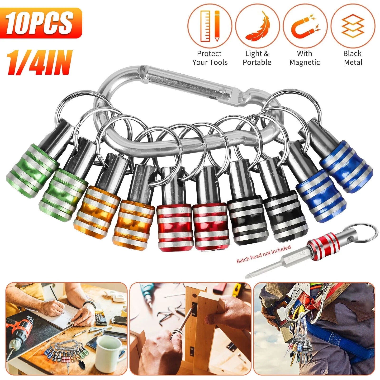 5/10 Pcs 1/4" Hex Shank Quick Release Keychain, Screwdriver Drill Bit Holder Set
