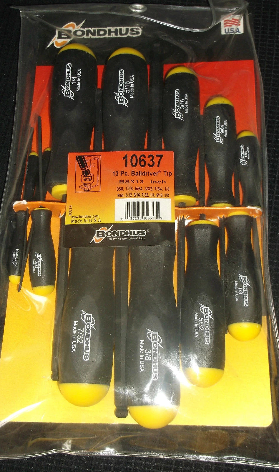 Bondhus BSX13 13 Piece Ball Ended Hexagon Key Screwdriver Set 0.050" - 3/8" AF