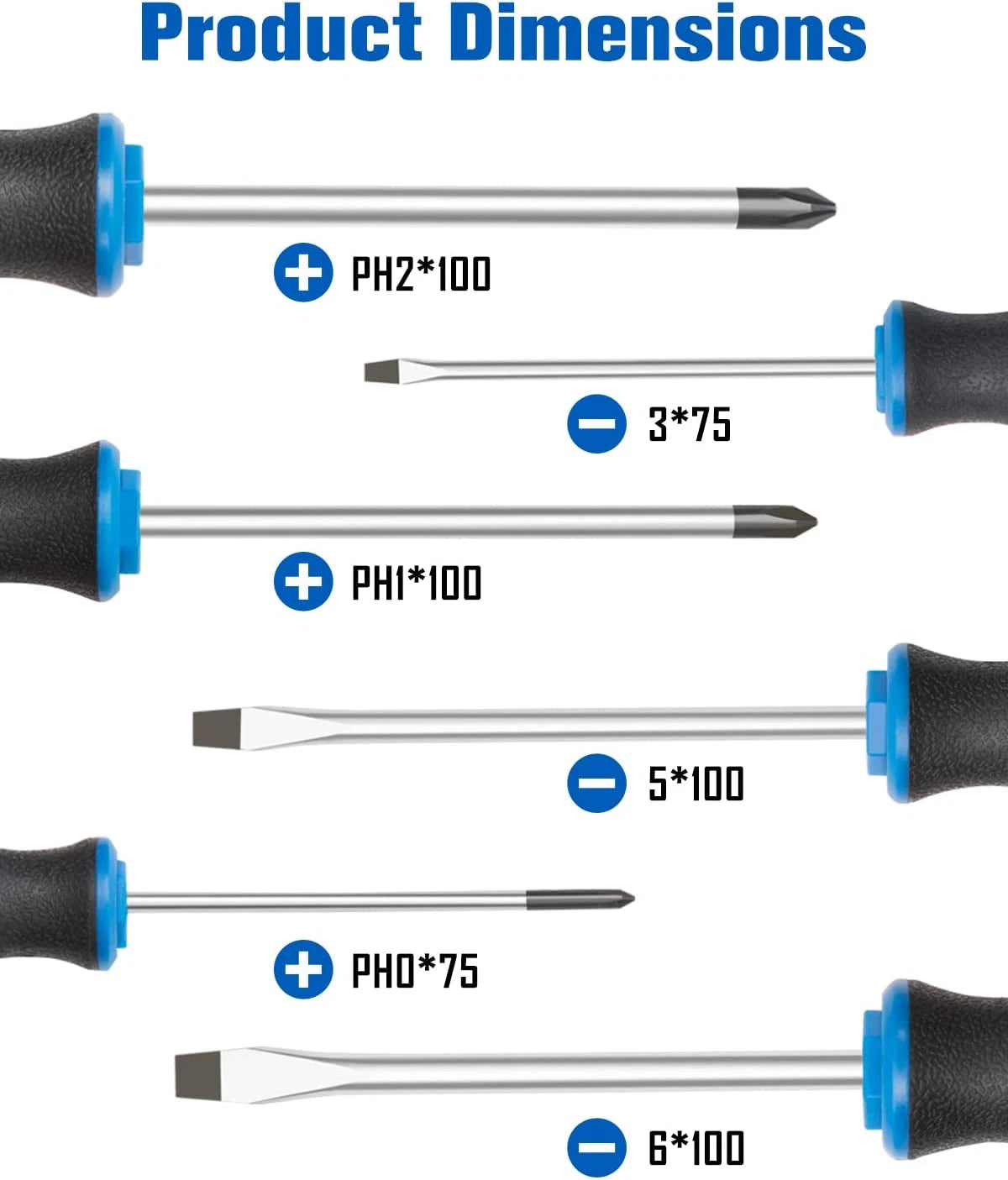 6PCS Magnetic Tip Screwdriver Set, Phillips & Flat Head, Cushion Grip