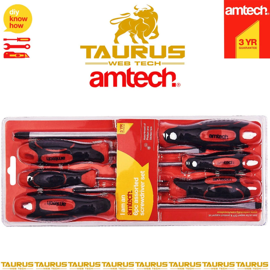 6 x AMTECH Screwdriver Set Phillips & Slotted DIY Workshop Repair Hand Tools UK