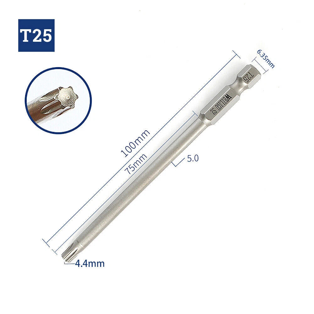 65-200mm Extra Long Torx Hollow/Solid Magnetic Drill Bit 1/4" Hex Shank Security