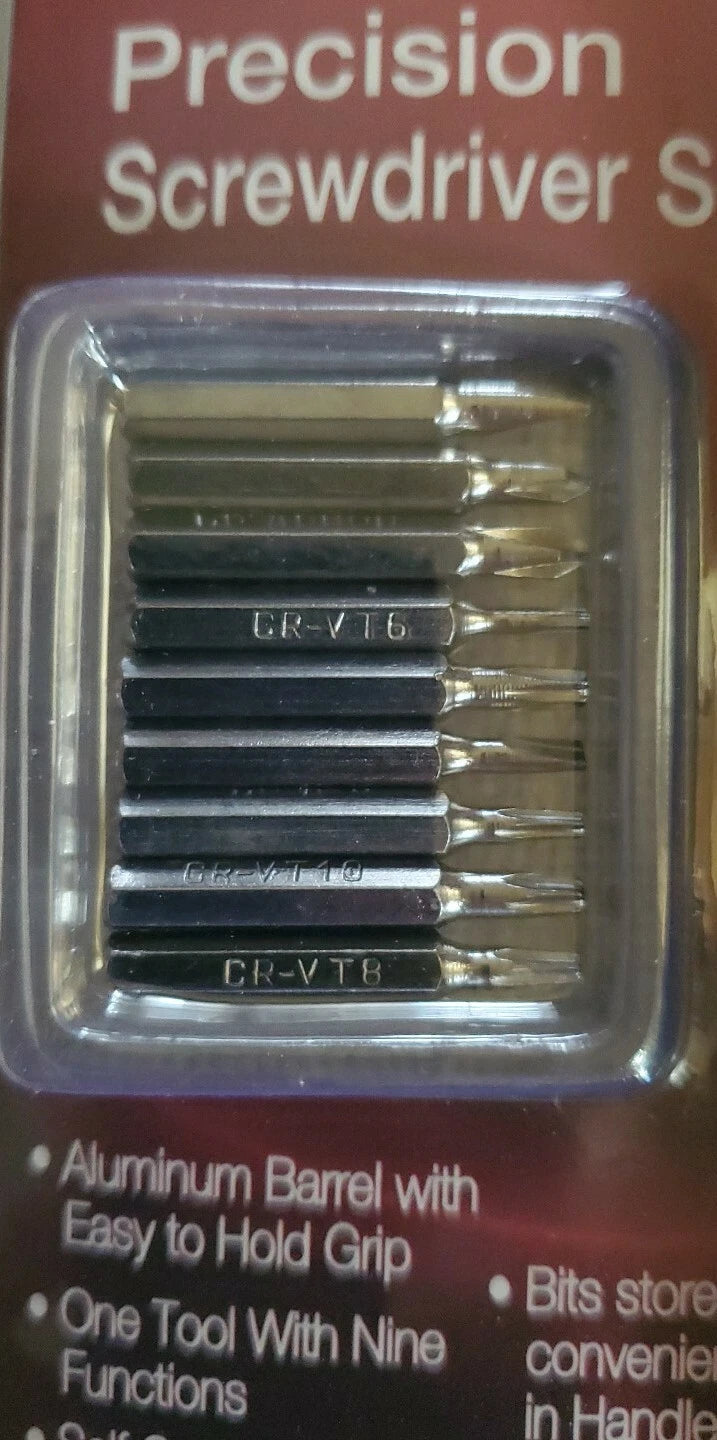 10 Piece Precision Screwdriver Set Aluminum Barrel Self Contained Bit Storage