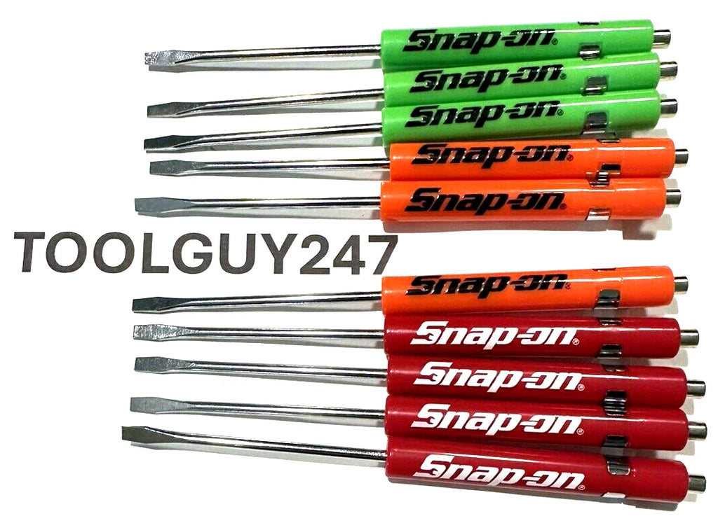 (10) Ten SNAP ON Pocket Screwdriver Flat Tip Screwdrivers, Magnet End, Mixed NEW