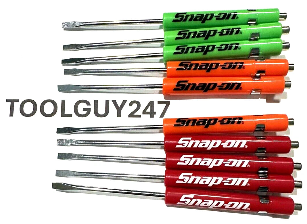 (10) Ten SNAP ON Pocket Screwdriver Flat Tip Screwdrivers, Magnet End, Mixed NEW
