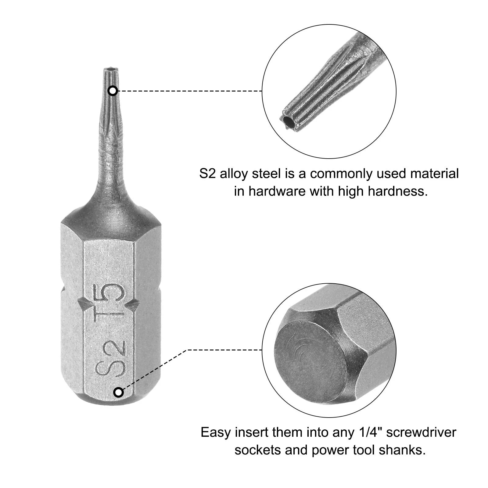 10pcs Torx Bits 1/4" Magnetic Screwdriver T5 Screw Driver Bit S2 Alloy Steel