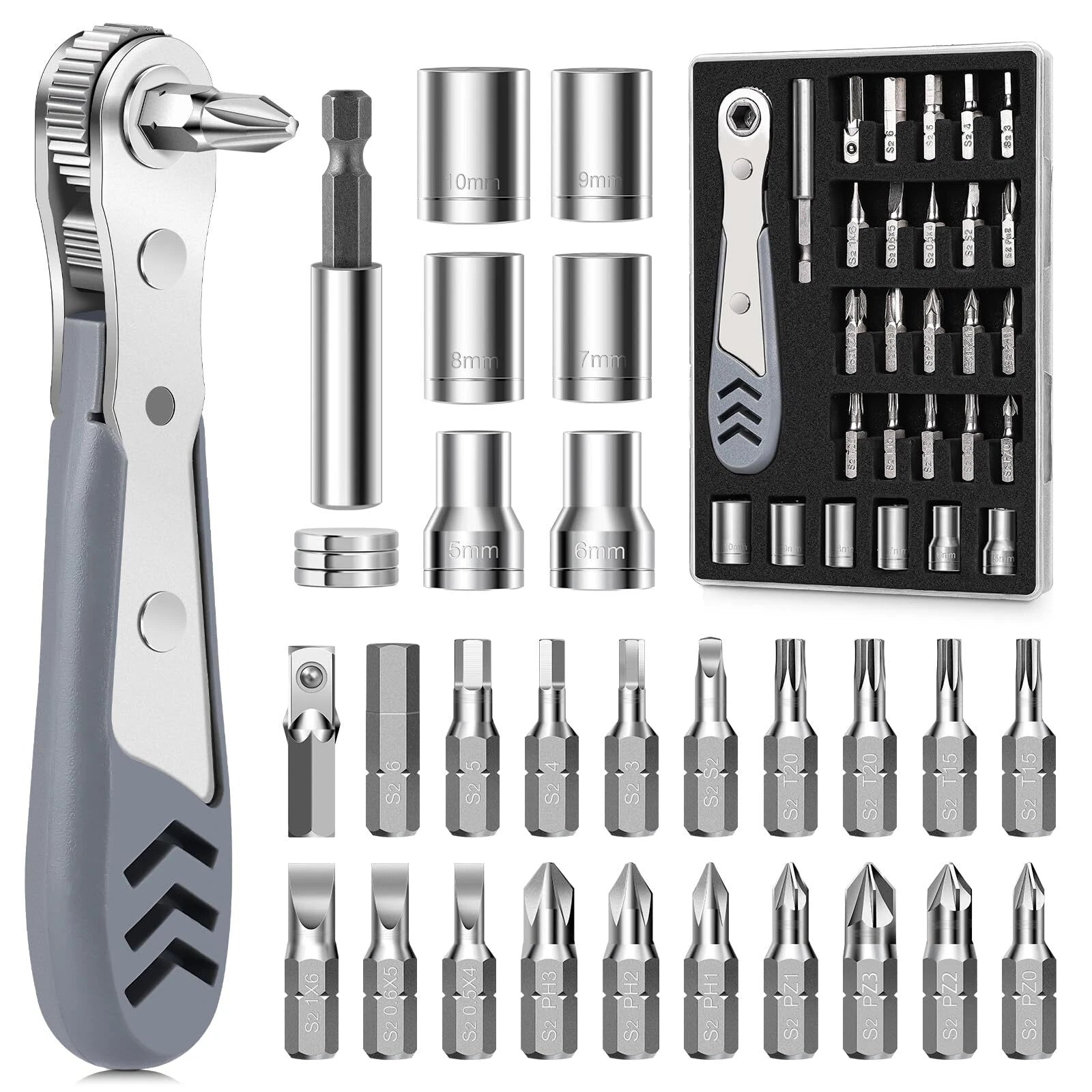Mini Ratchet Set Right Angle Screwdriver with 1/4 Mini Ratcheting Screwdriver