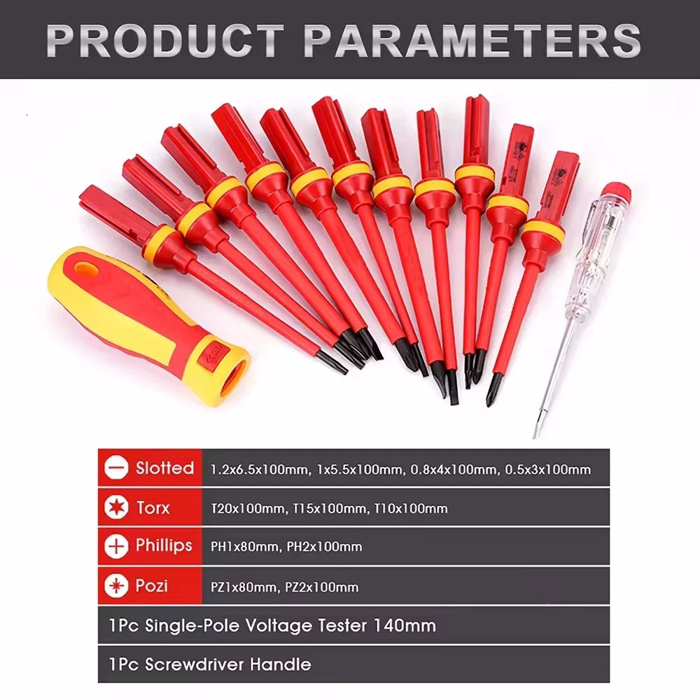 Electrician Repair Tools Kit 13pcs 1000V Changeable Insulated w/ magnet