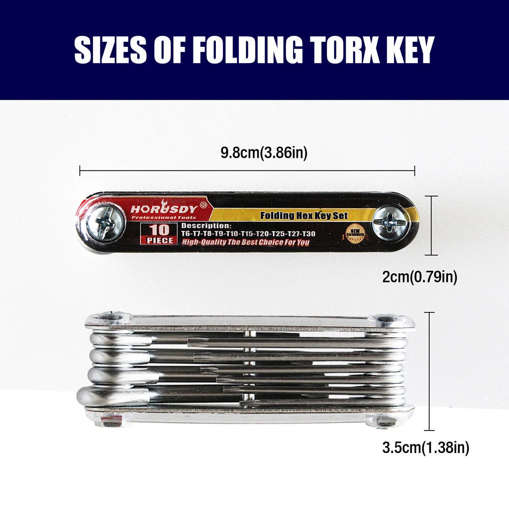 10 PC Folding Locking Torx Hex Key Allen Wrench Driver Set Tamper Resistant