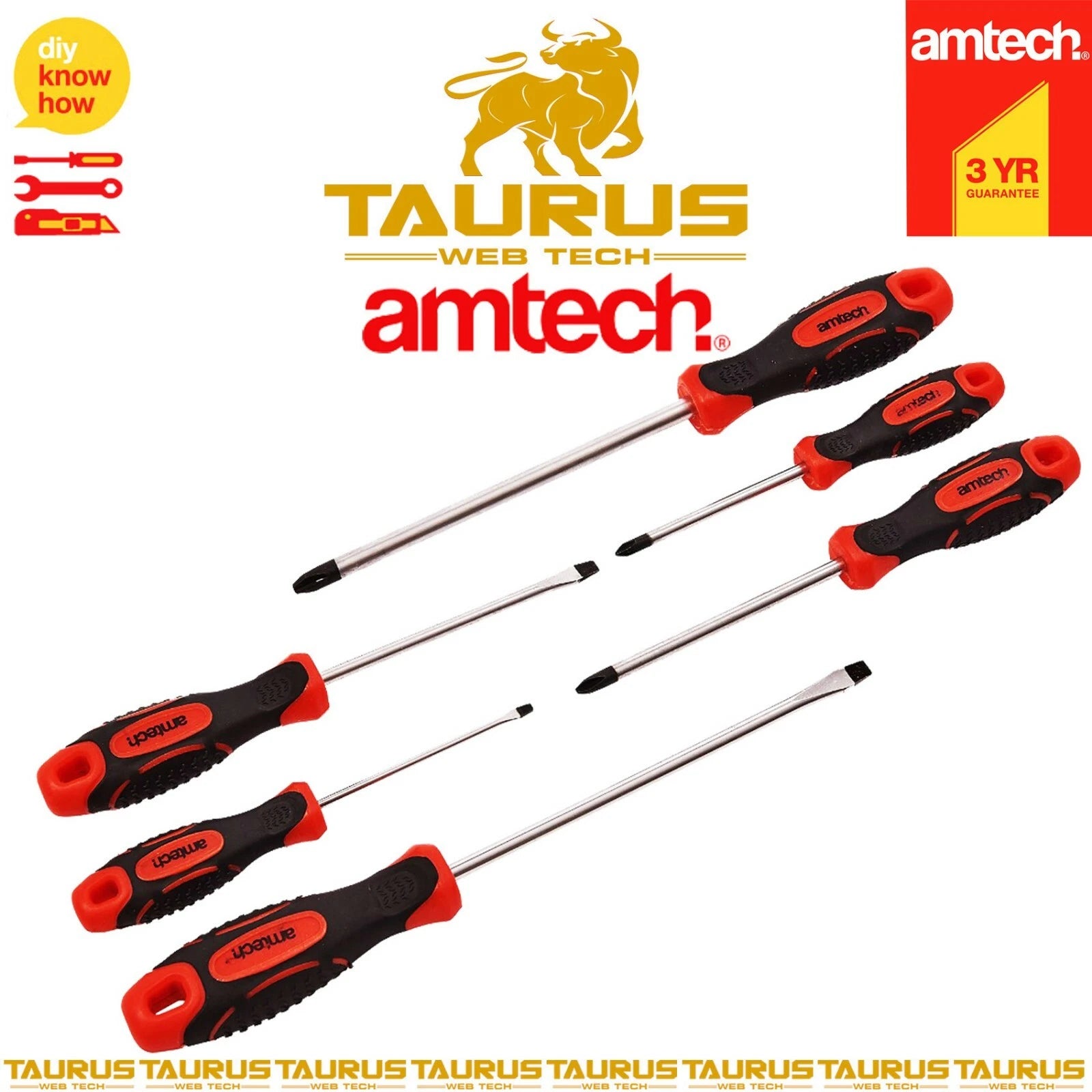 6 x AMTECH Screwdriver Set Phillips & Slotted DIY Workshop Repair Hand Tools UK