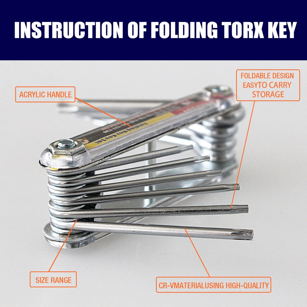 10 PC Folding Locking Torx Hex Key Allen Wrench Driver Set Tamper Resistant