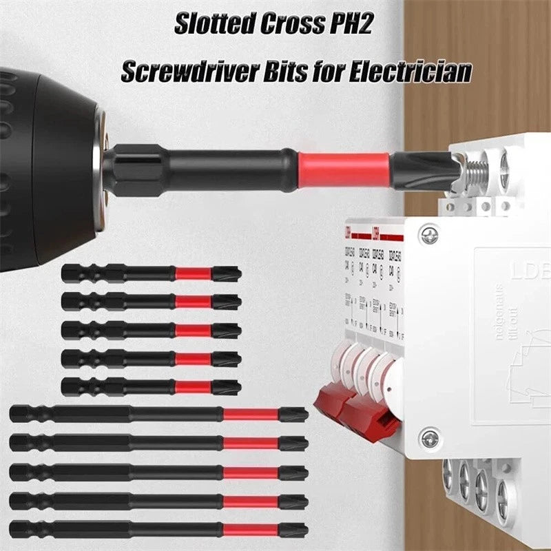 5PCS FPH2 Impact Screwdriver Bit Set-S2 Steel 65mm & 110mm Slotted Heads - 2025