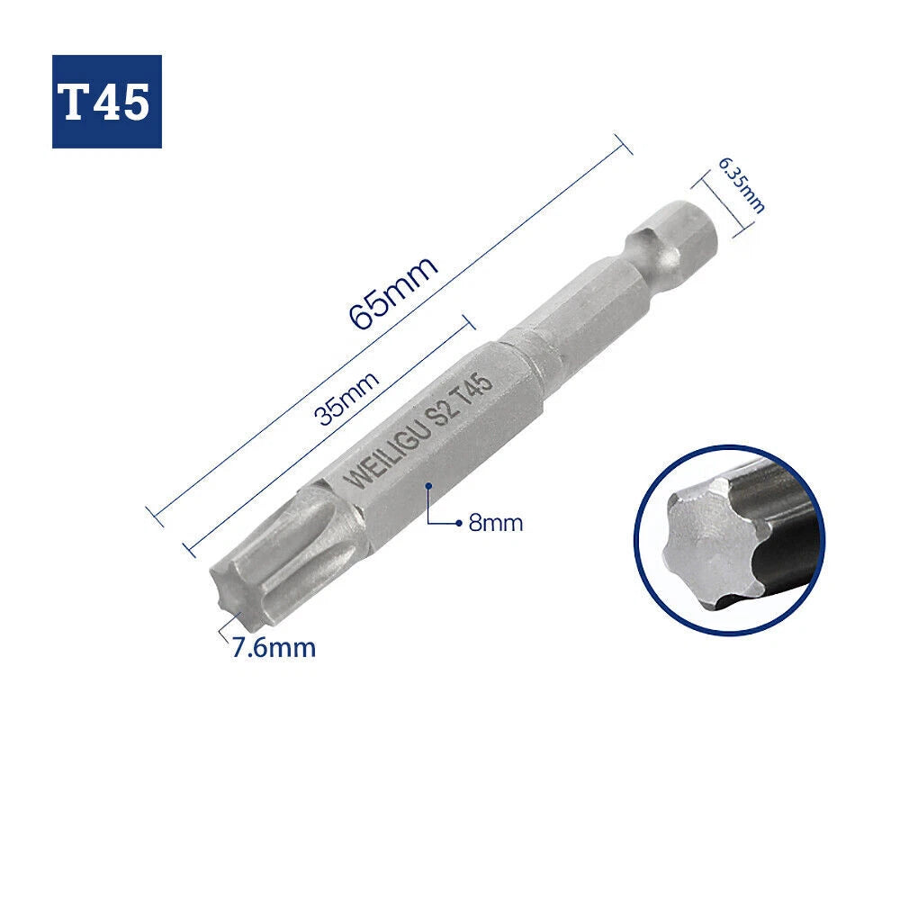 65-200mm Extra Long Torx Hollow/Solid Magnetic Drill Bit 1/4" Hex Shank Security