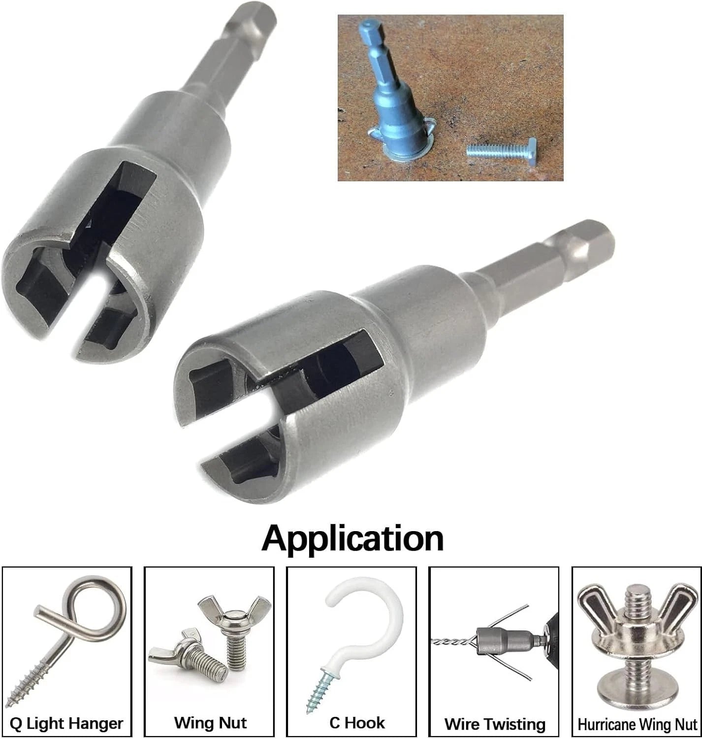 2pc Power Wing Nut Driver Set Slot Wing Drill Bit Socket Wrenches Tools 1/4"